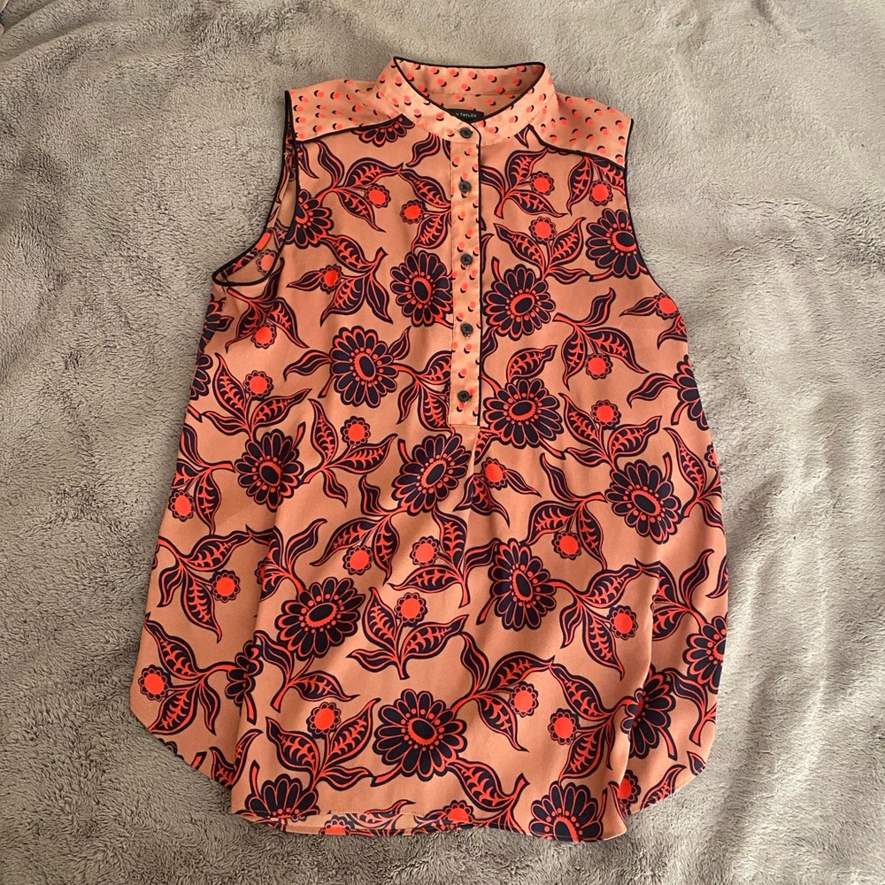 Ann Taylor Floral Tank Top - Pink and Black